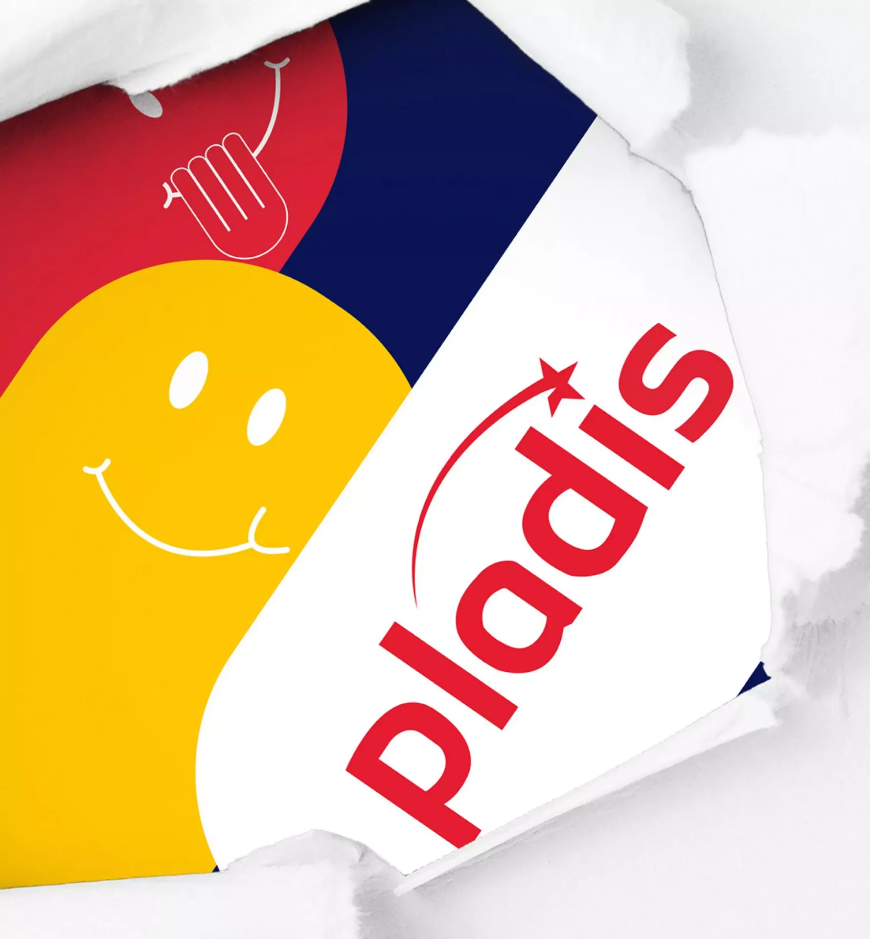 Pladis logo artwork paired with a smiling yellow face visual element