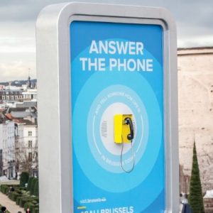 Interactive outdoor kiosk advertisement mockup demonstrating public marketing across cultures